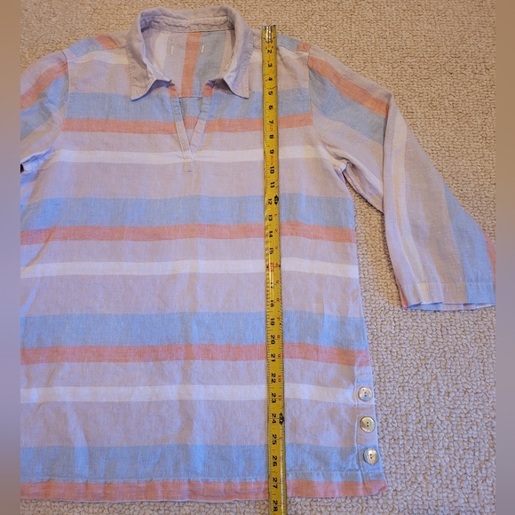 Cynthia Rowley Womens 100% Linen Striped 3/4 Sleeve Tunic Top Size: Large. - Picture 3 of 6